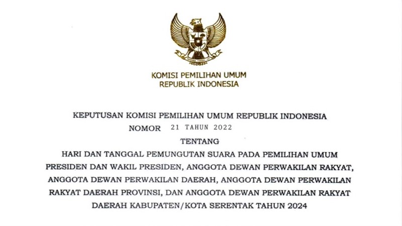 Read more about the article Keputusan KPU Nomor 21 Tahun 2022 tentang Pemungutan Suara Pemilihan Umum Serentak Tahun 2024
